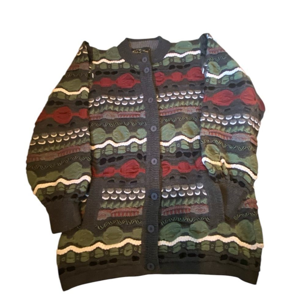 OSKAR HAUG Vintage Multicolor 3D Knit Cardigan Made In Ireland Mens Size Large